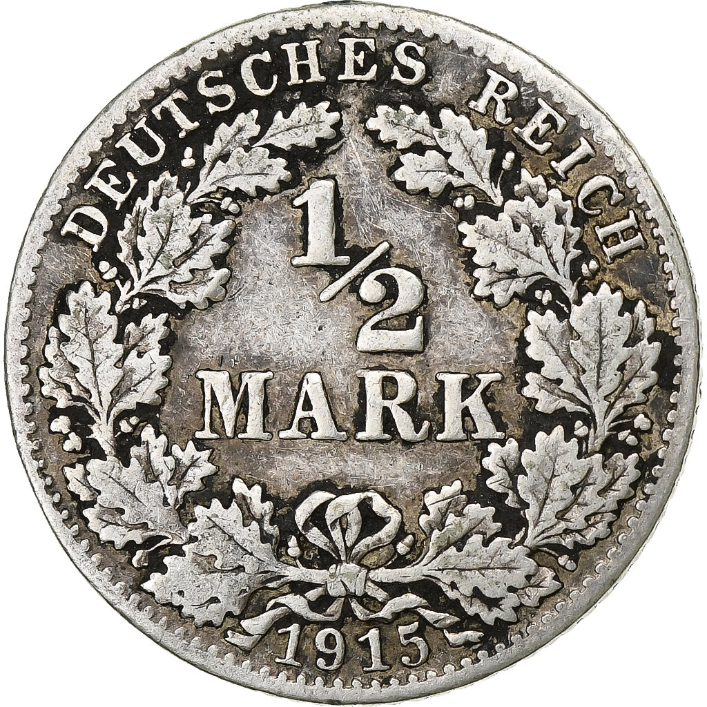 GERMANY - EMPIRE, 1/2 Mark, 1915, Munich, Silver, VF(30-35), KM:17