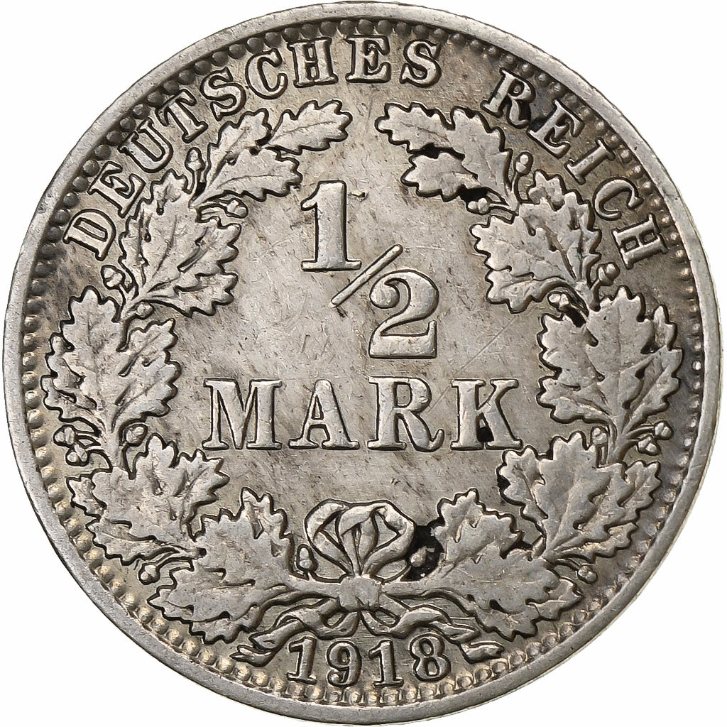 GERMANIA - IMPERO, 1/2 Mark, 1918, Berlin, Argento, BB, KM:17
