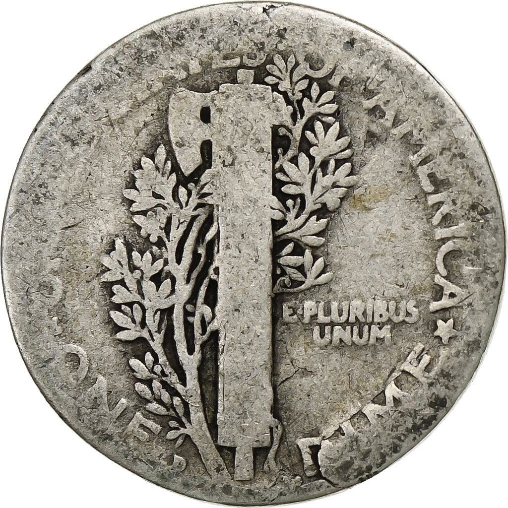 United States, Dime, Mercury Dime, 1919, U.S. Mint, Silver, F(12-15), KM:140