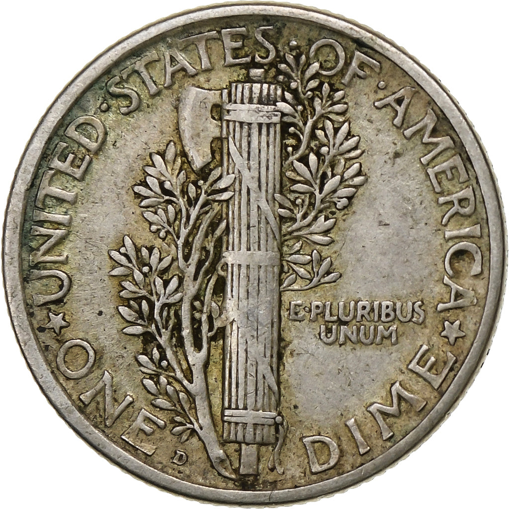 Stati Uniti, Dime, Mercury, 1918, Denver, Argento, BB, KM:140