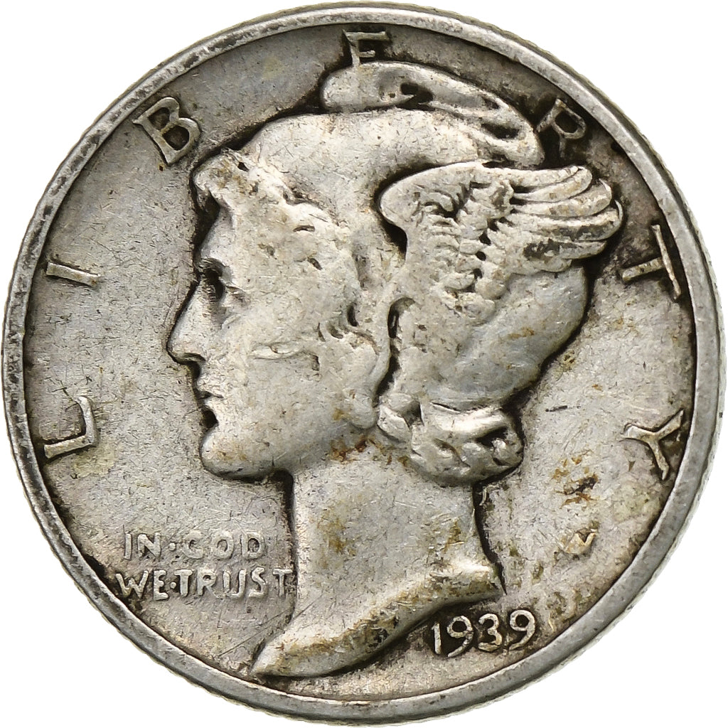 États-Unis, Dime, Mercury Dime, 1939, U.S. Mint, Argent, TB+, KM:140
