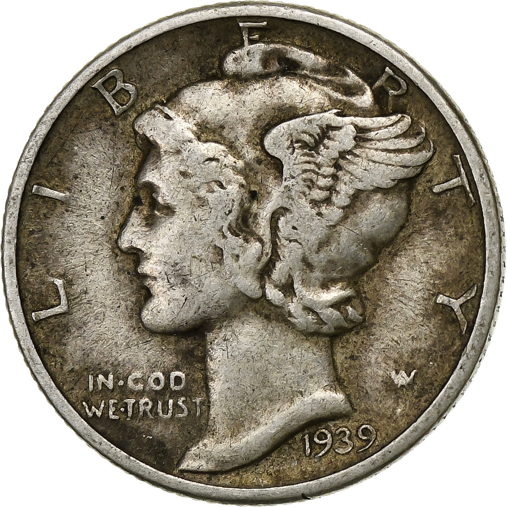 United States, Dime, Mercury Dime, 1939, U.S. Mint, Silver, EF(40-45), KM:140