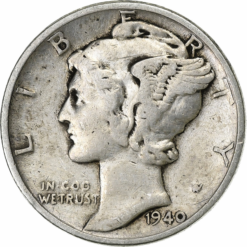 United States, Dime, Mercury Dime, 1940, U.S. Mint, Silver, EF(40-45), KM:140