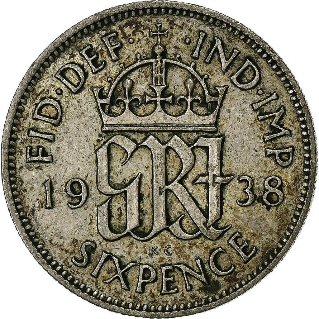 Gran Bretagna, George VI, 6 Pence, 1938, Argento, BB, KM:852