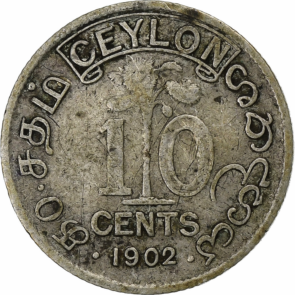 Ceylon, Edward VII, 10 Cents, 1902, Silver, VF(20-25), KM:97