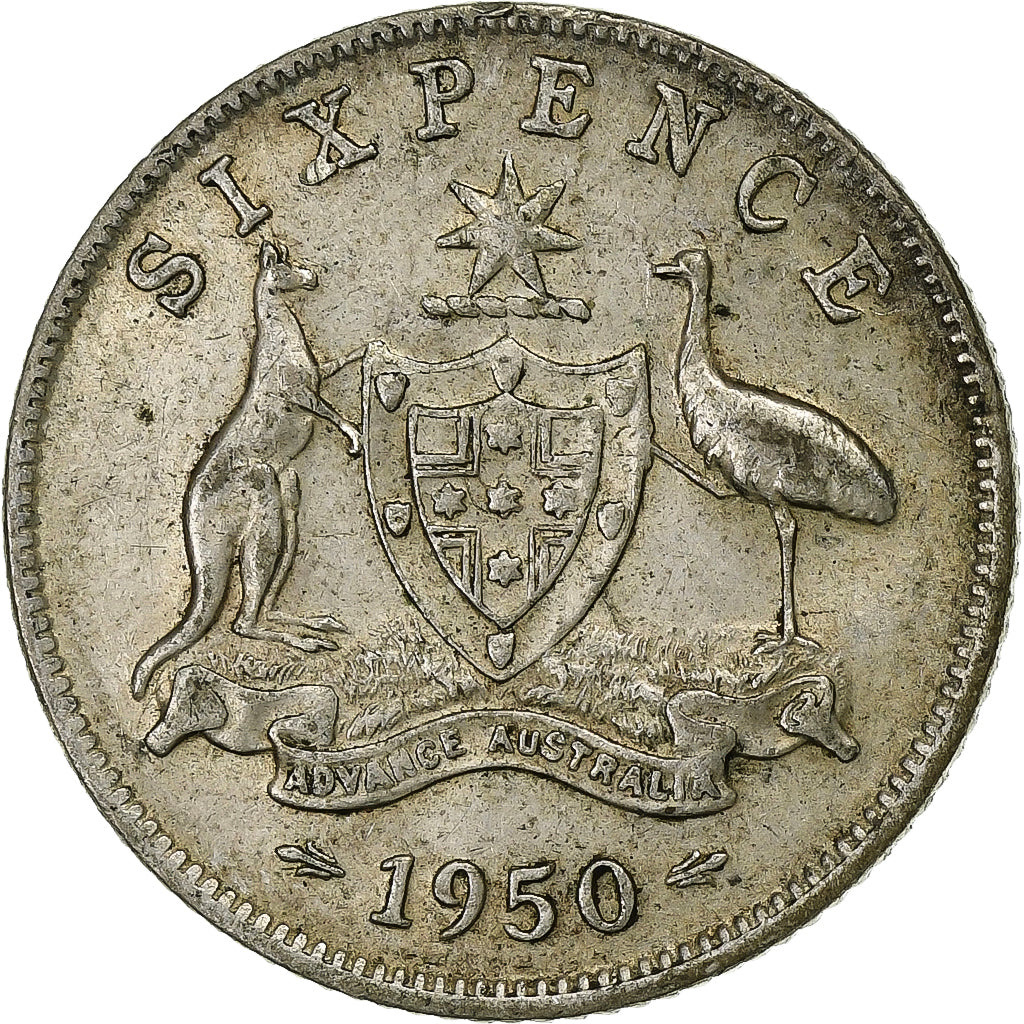 Australia, George VI, Sixpence, 1950, Silver, EF(40-45), KM:45