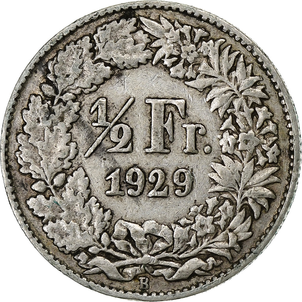 Switzerland, 1/2 Franc, 1929, Bern, Silver, EF(40-45), KM:23