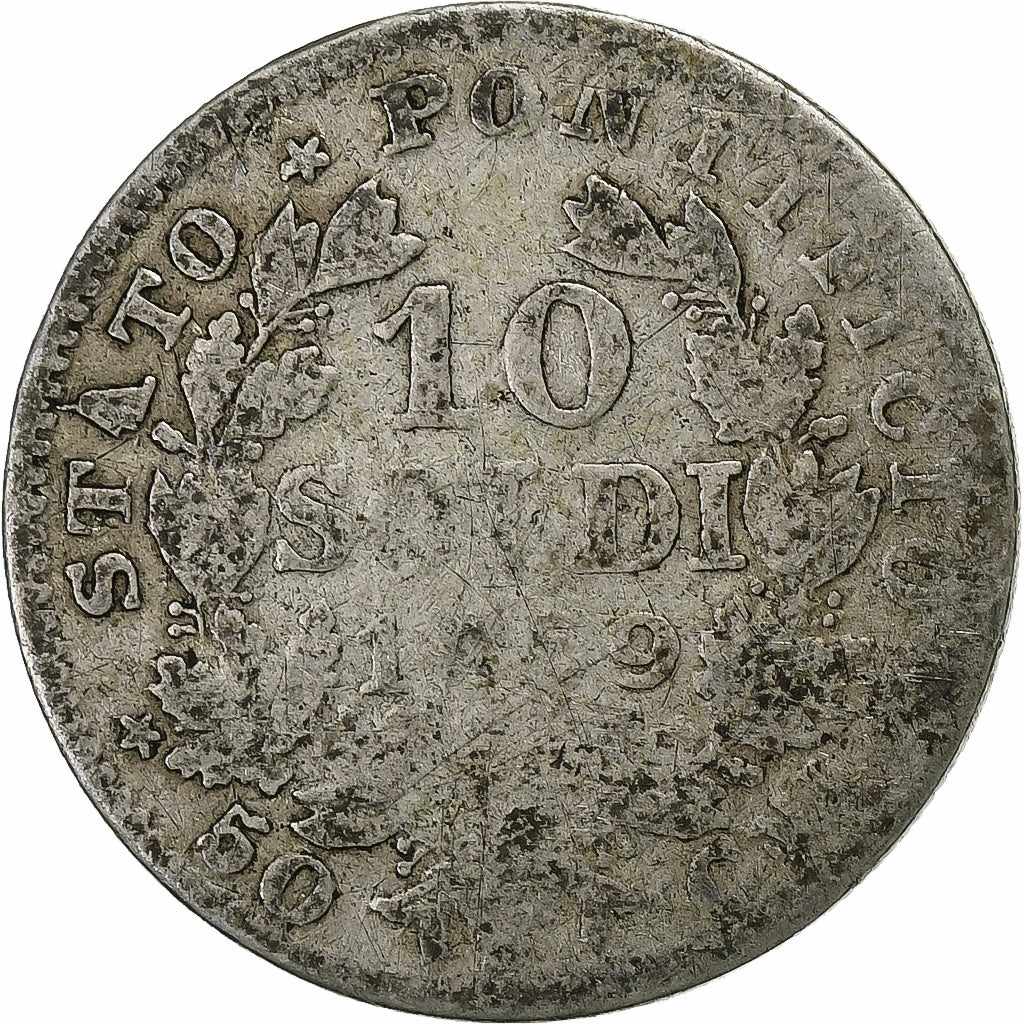 Italiaanse staten, PAPAL STATES, Pius IX, 10 Soldi, 50 Centesimi, 1869, Rome