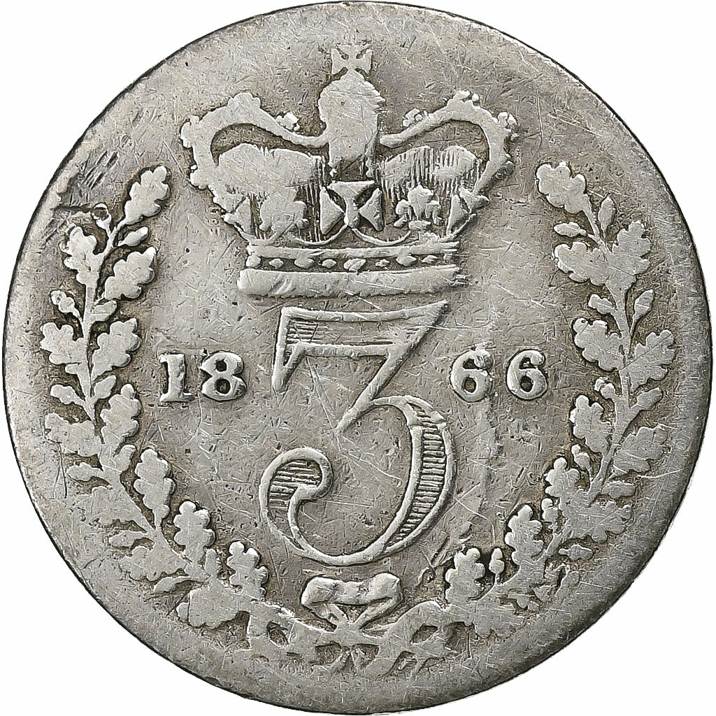 Great Britain, Victoria, 3 Pence, 1866, Silver, F(12-15), KM:730