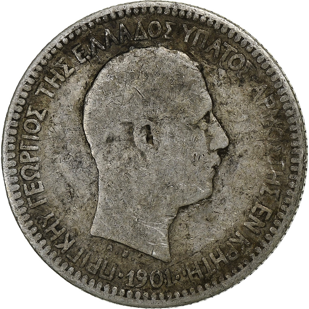 Crete, Prince George, 50 Lepta, 1901, Paris, Silver, F(12-15), KM:6