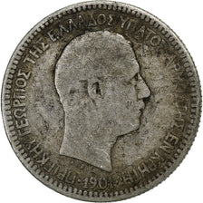 Crete, Prince George, 50 Lepta, 1901, Paris, Silver, F(12-15), KM:6