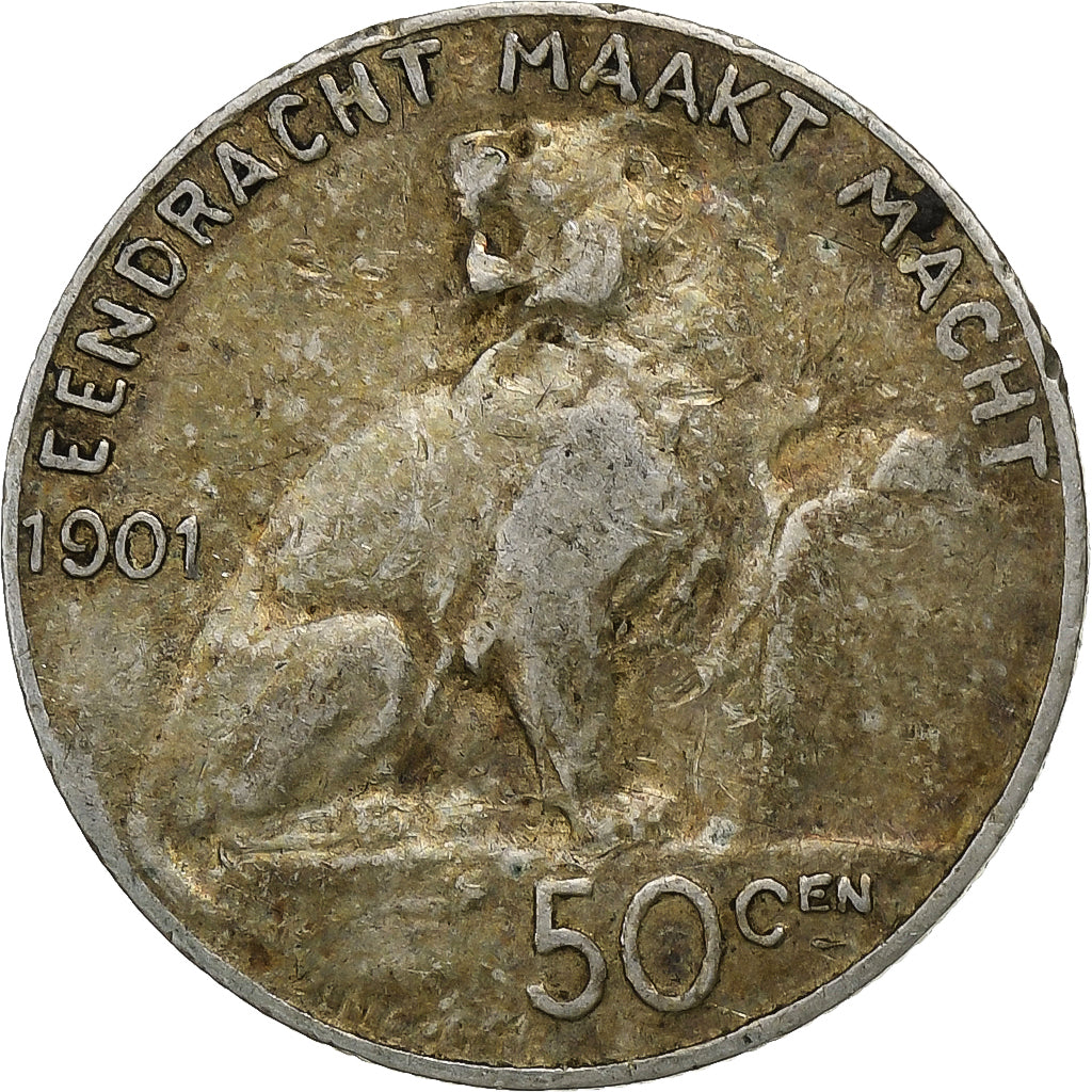 België, 50 Centimes, 1901, Zilver, FR, KM:51