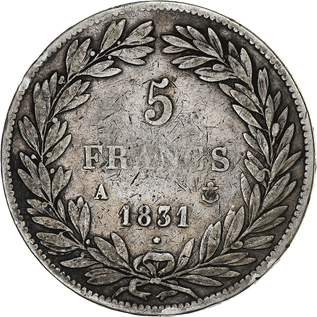 Francia, 5 Francs, Louis-Philippe, 1831, Paris, Plata, BC+, Gadoury:676, Le