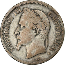 France, Napoléon III, 2 Francs, Napoléon III, 1866, Strasbourg, Argent, TB
