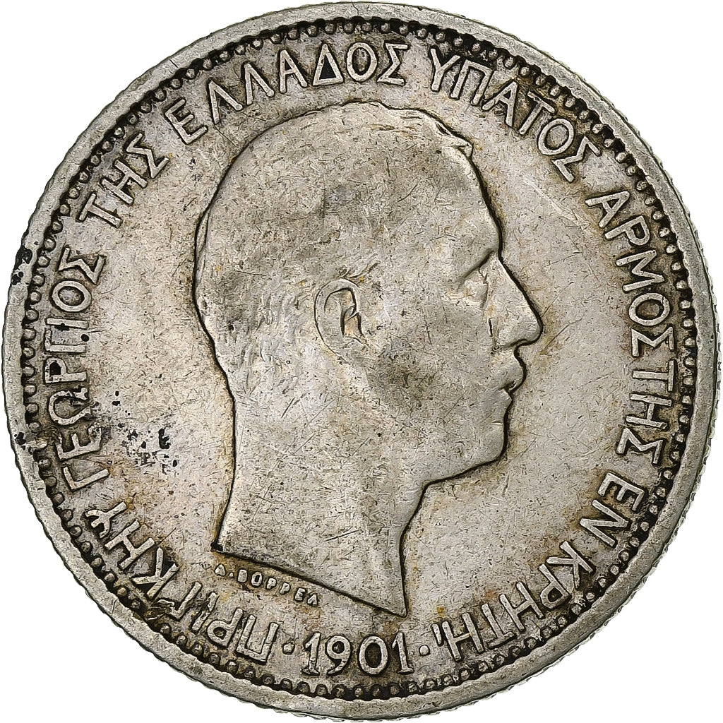 Crete, Prince George, 2 Drachmai, 1901, Paris, Silver, VF(30-35), KM:8