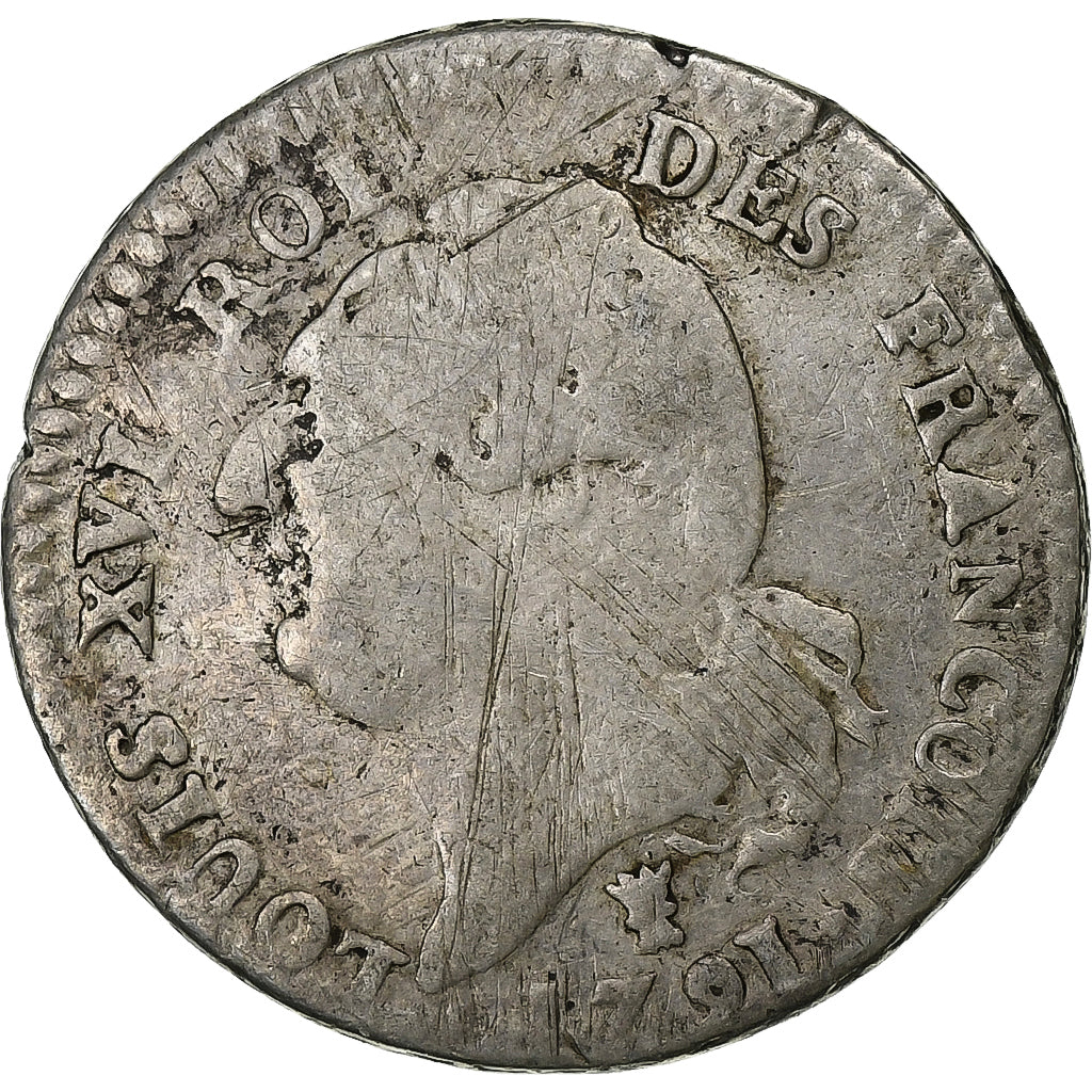 Francia, Louis XVI, 15 Sols, 1791 / AN 3, Limoges, Argento, MB