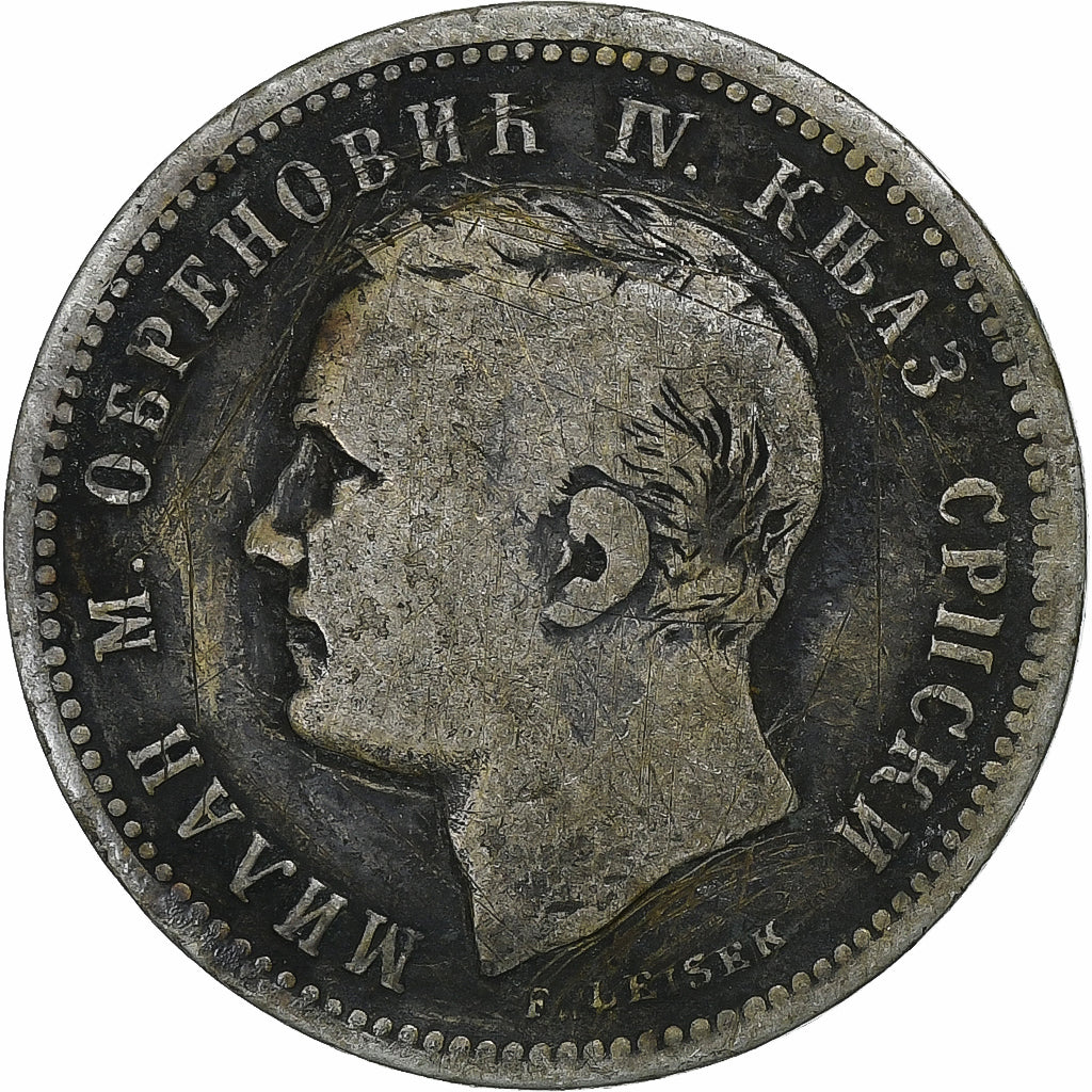 Serbia, Milan I, Dinar, 1875, Silver, VF(20-25), KM:5