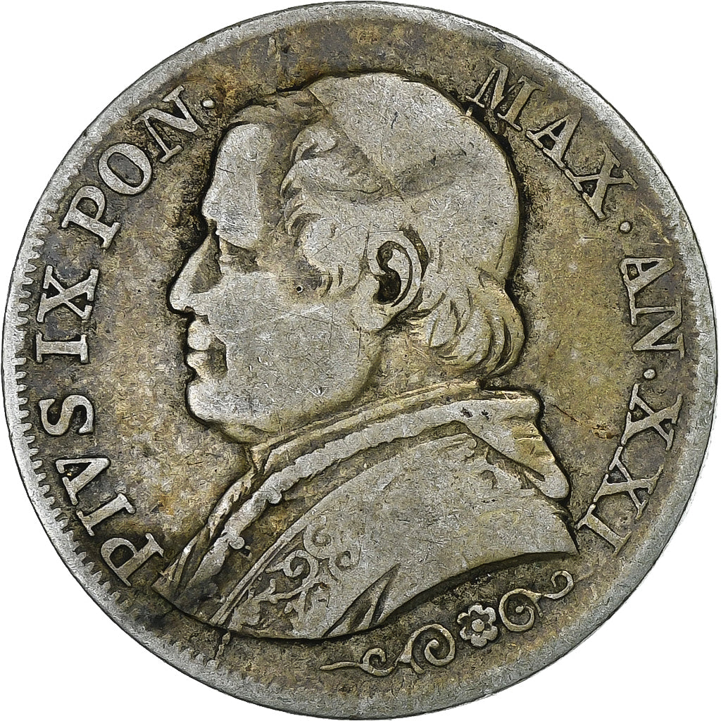 ITALIAN STATES, PAPAL STATES, Pius IX, Lira, 1866, Rome, VF(20-25), Silver