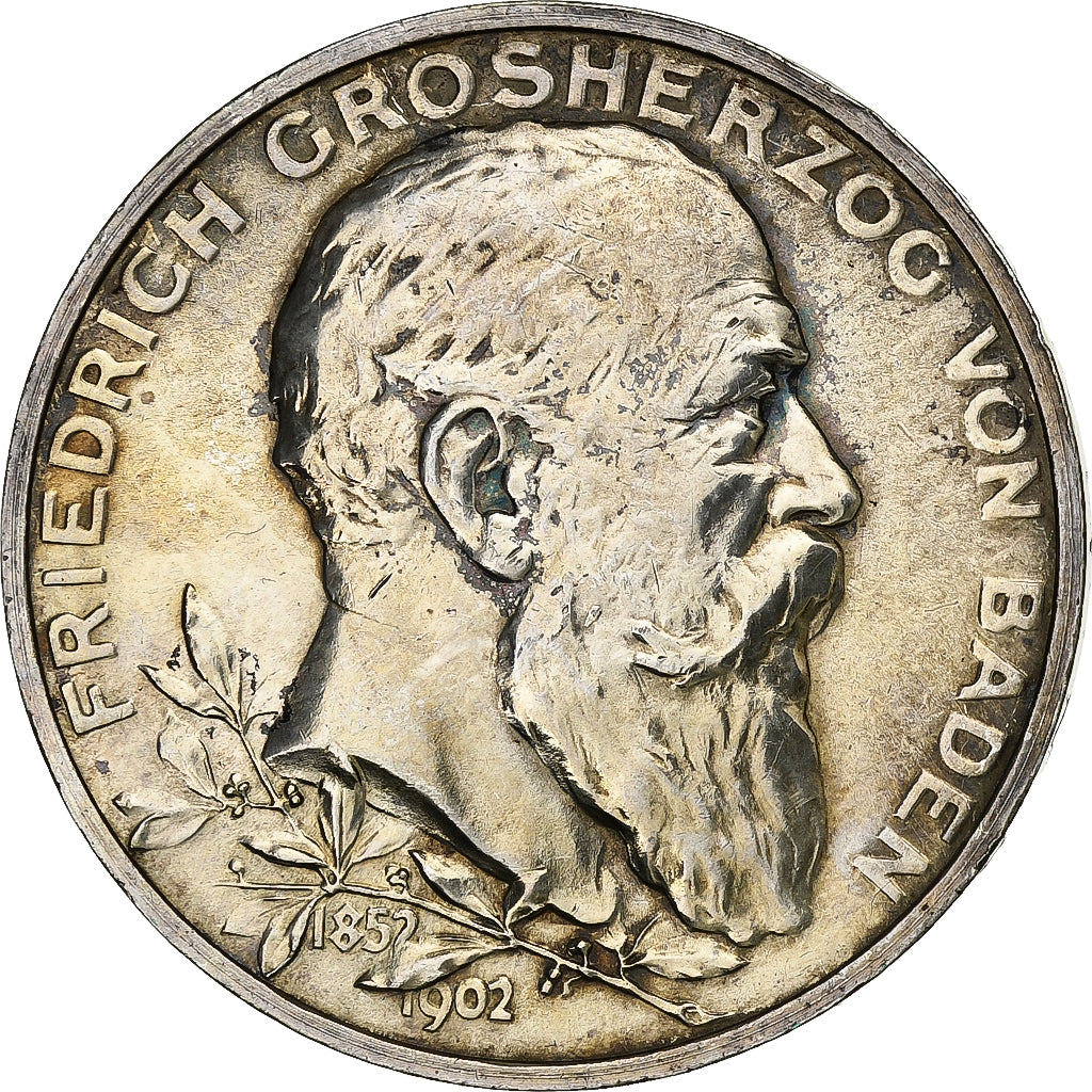 German States, BADEN, Friedrich I, 5 Mark, 1902, Silver, EF(40-45), KM:273