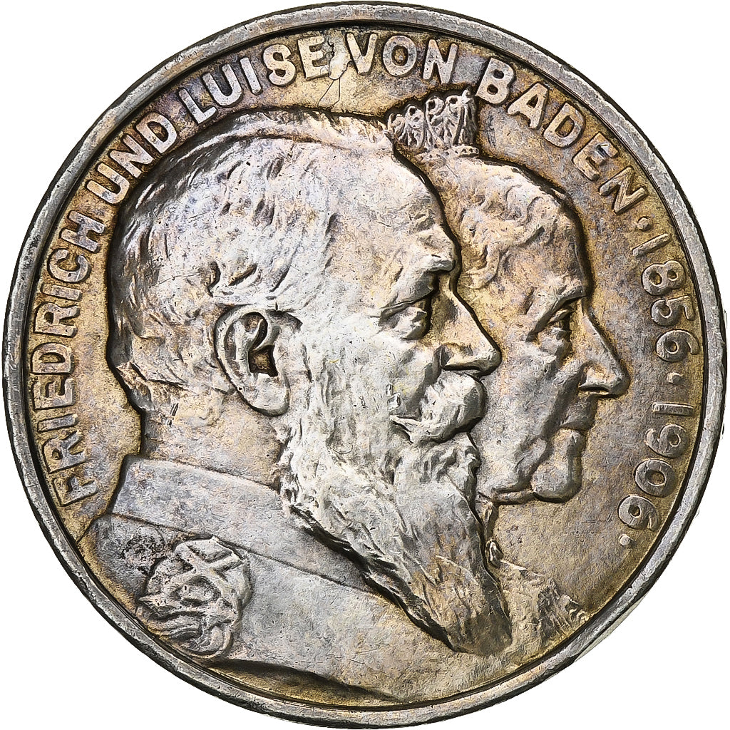 German States, BADEN, Friedrich I, 5 Mark, 1906, Karlsruhe, Silver, AU(50-53)