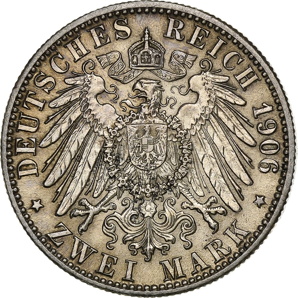 German States, BADEN, Friedrich I, 2 Mark, 1906, Silver, EF(40-45), KM:276