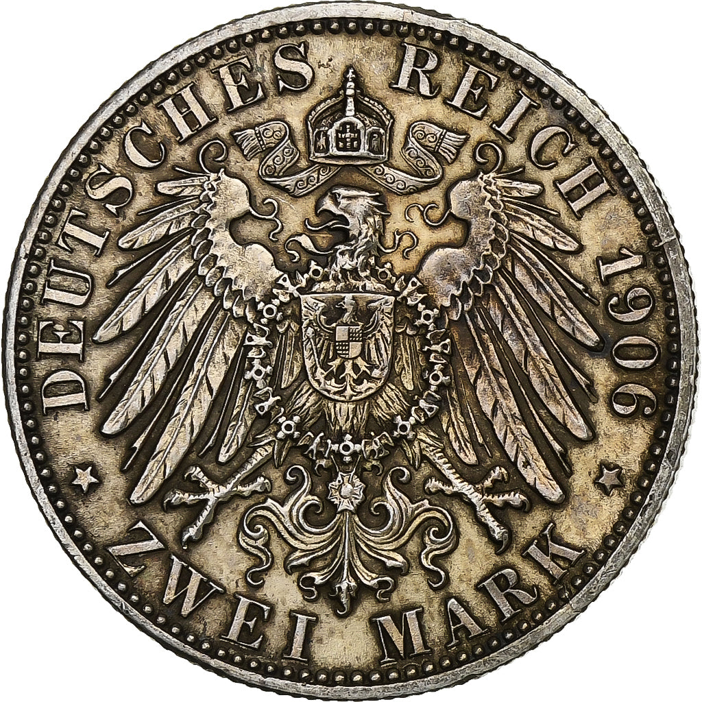 German States, BADEN, Friedrich I, 2 Mark, 1906, Silver, EF(40-45), KM:276