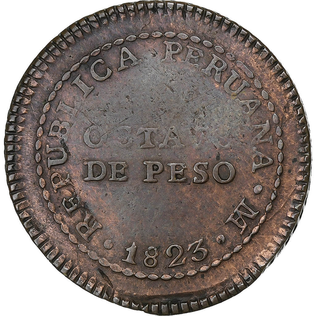 Peru, 1/8 Peso, Octavo De, 1823, Lima, Copper, VF(30-35), KM:137