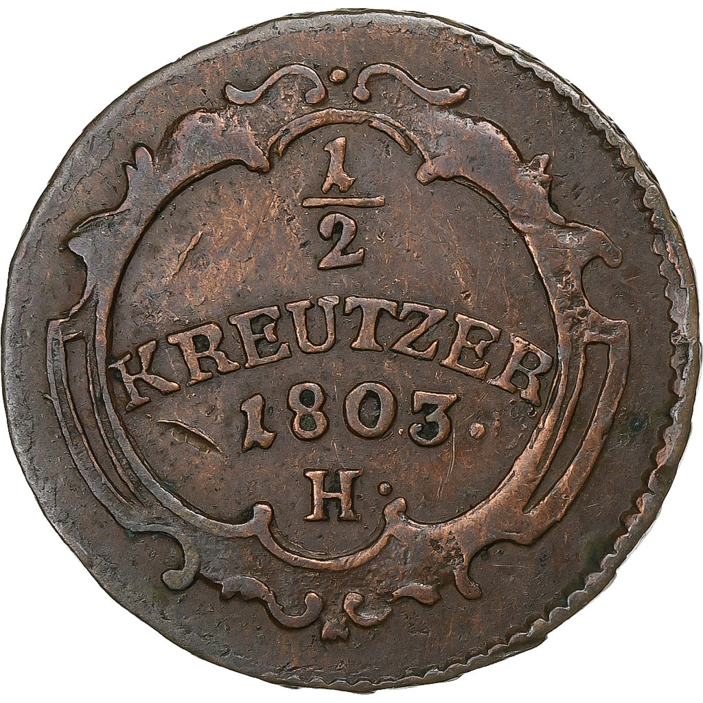 German States, FURTHER AUSTRIA, Franz II, 1/2 Kreutzer, 1803, Copper, VF(30-35)