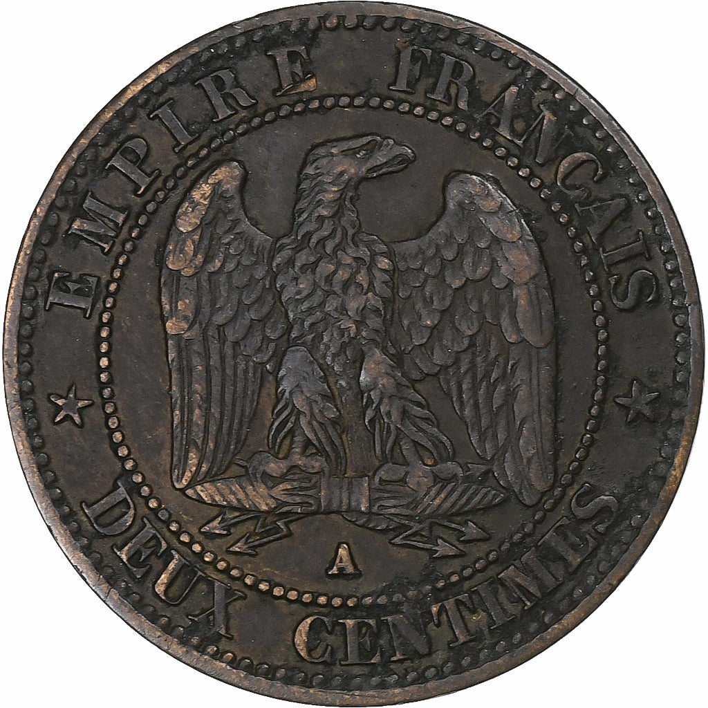 Francja, Napoleon III, 2 Centimes, Napoléon III, 1856, Paris, Brązowy