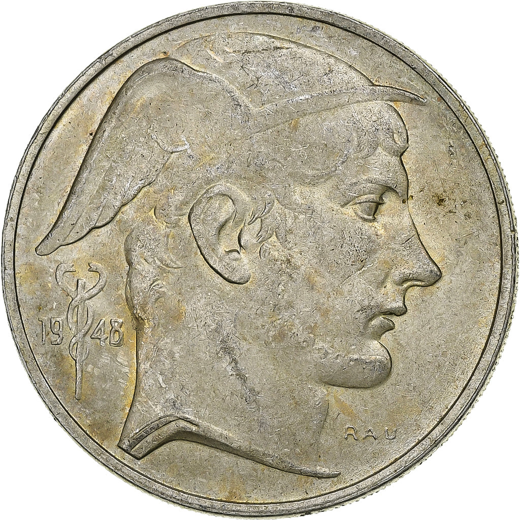 Belgium, Régence Prince Charles, 50 Francs, Mercure, 1948, Brussels, Silver