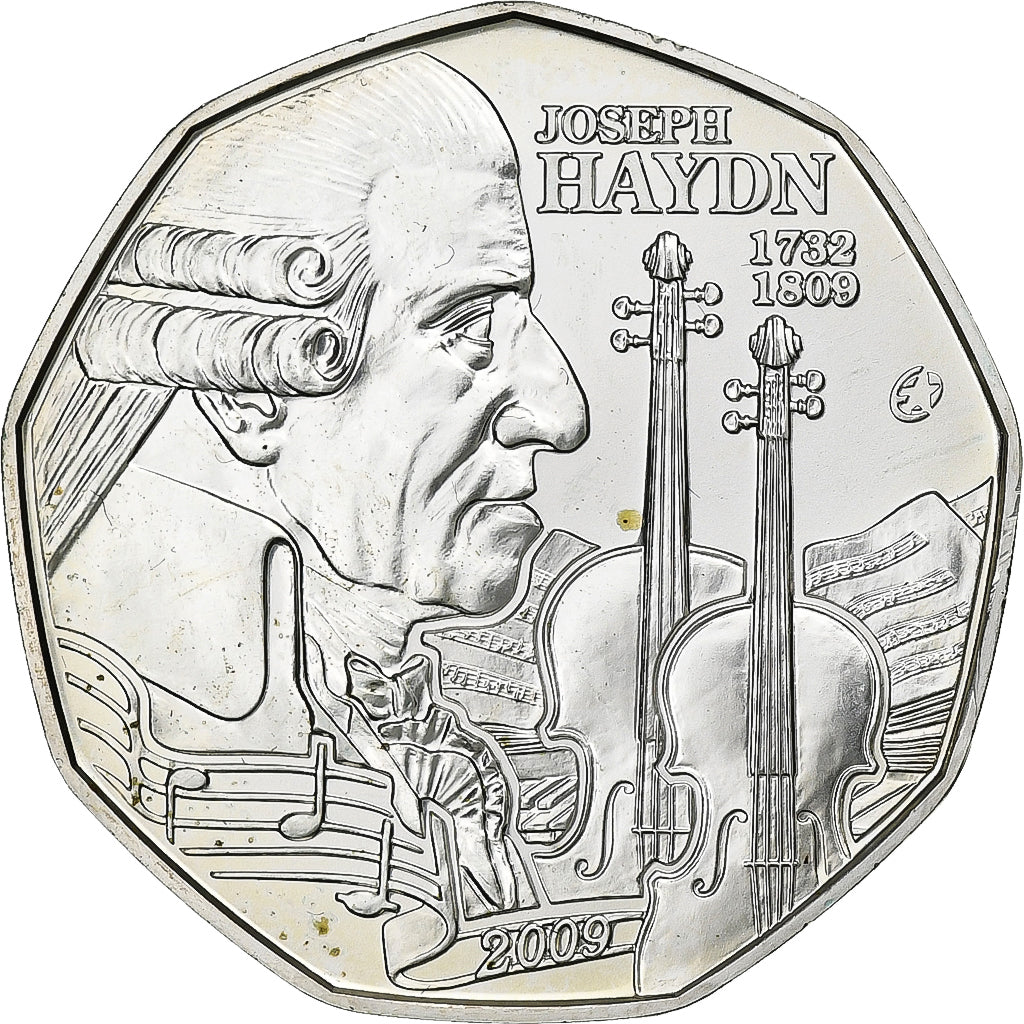 Áustria, 5 Euro, Joseph Haydn, BU, 2009, Vienna, Prata, MS(64)