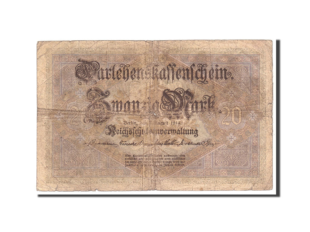 Banknote, Germany, 20 Mark, 1914, 1914-08-05, KM:48b, VG(8-10)