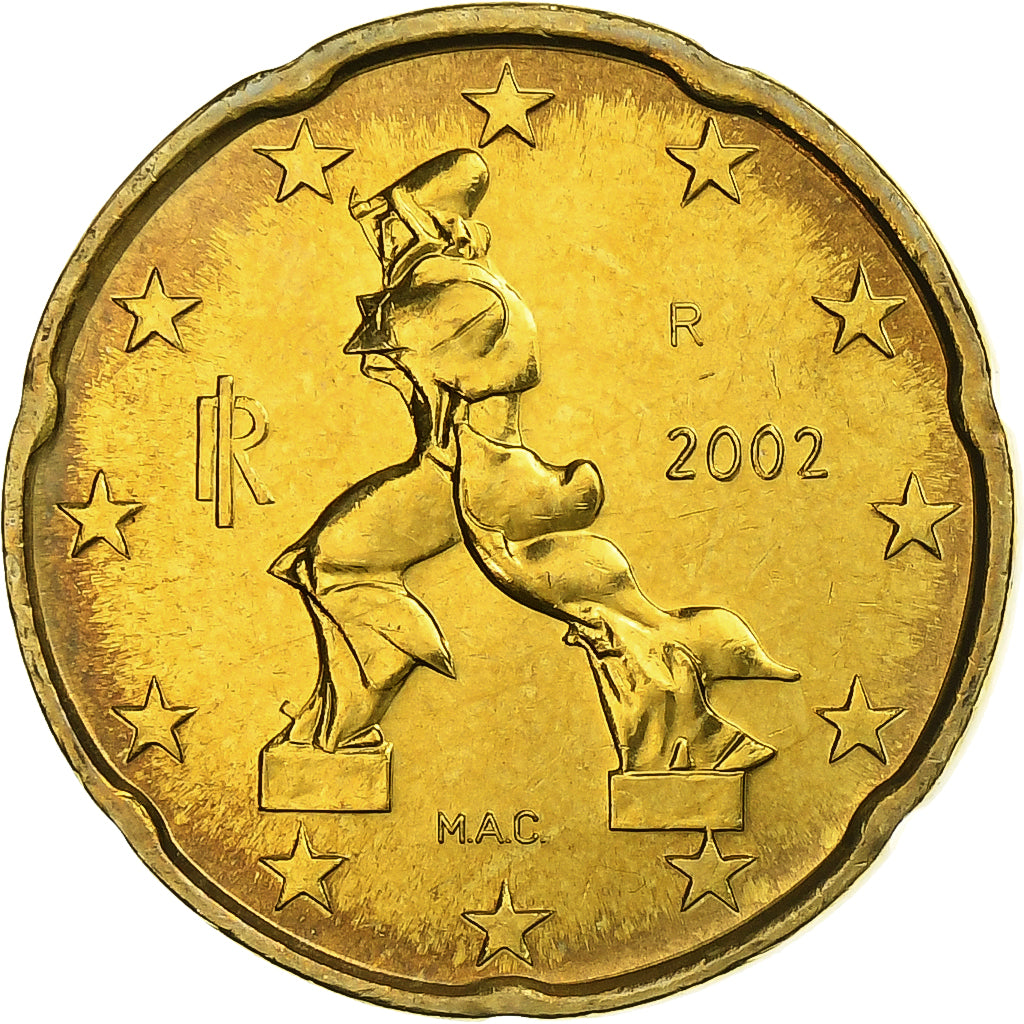 Italien, 20 Euro Cent, 2002, Rome, Messing, UNZ+, KM:214