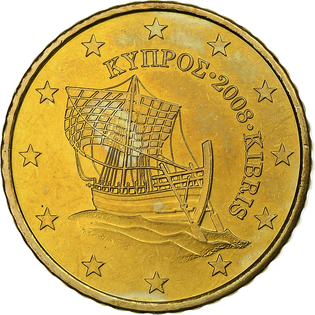 Cyprus, 50 Euro Cent, 2008, Brass, MS(64), KM:83