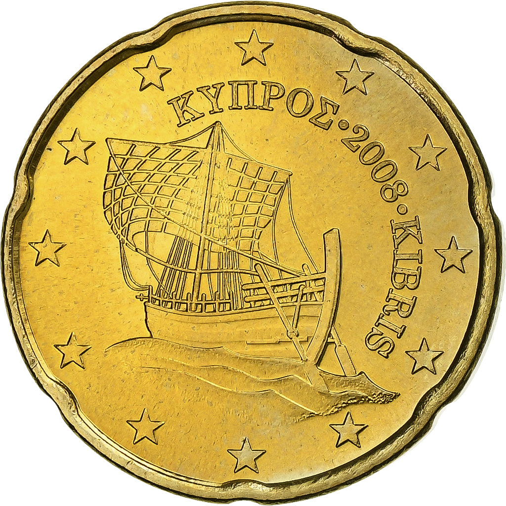 Cipro, 20 Euro Cent, 2008, Ottone, SPL+, KM:82