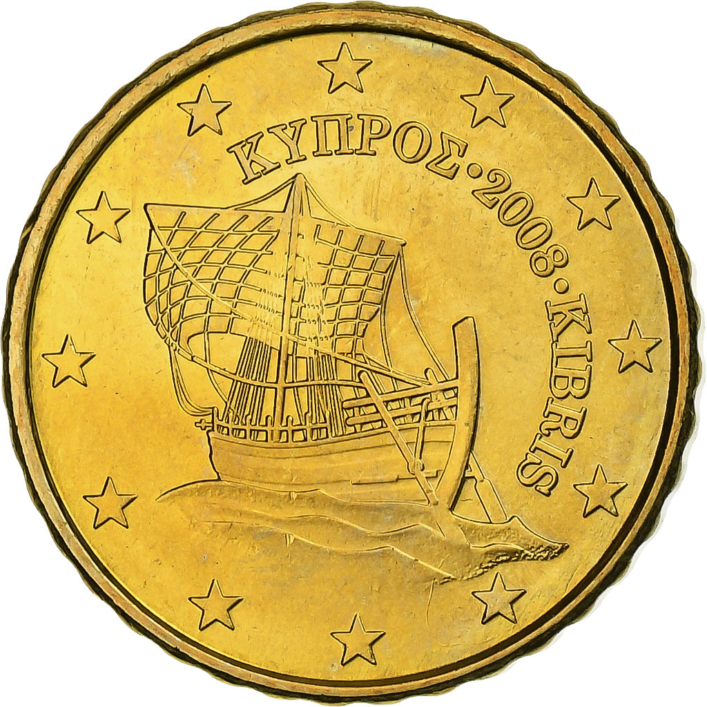 Chipre, 10 Euro Cent, 2008, Latão, MS(63), KM:81