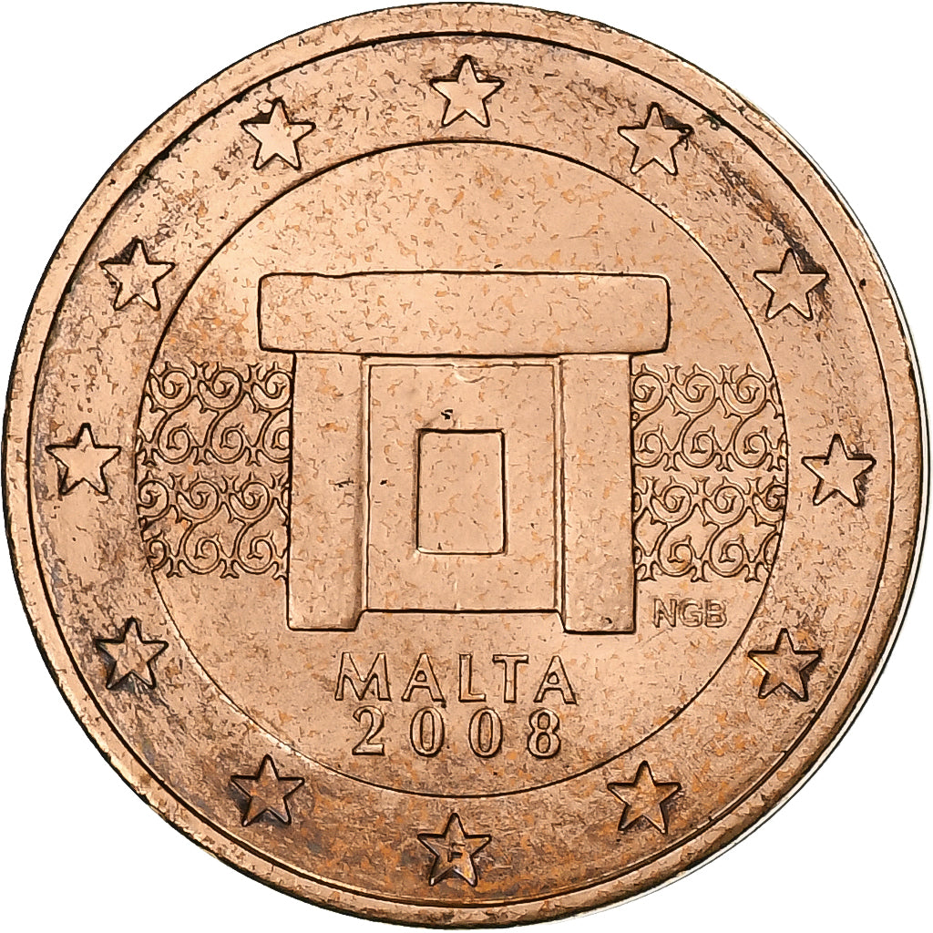 Malte, 2 Euro Cent, 2008, Paris, Cuivre plaqué acier, SUP, KM:126