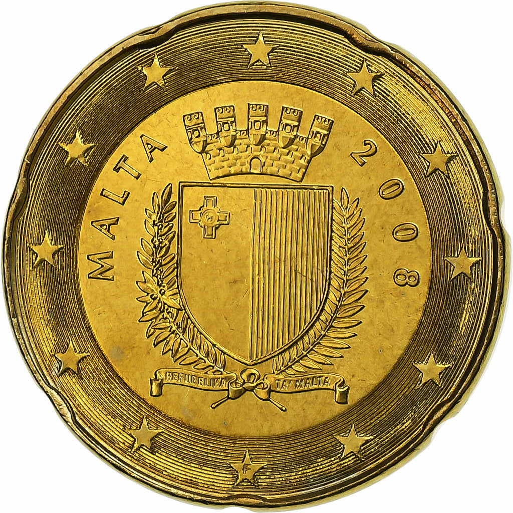 Malta, 20 Euro Cent, 2008, Paris, Mosiądz, MS(60-62), KM:129