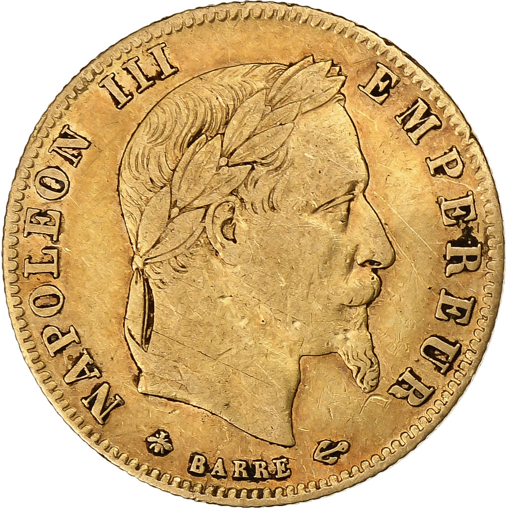 França, Napoleon III, 5 Francs, 1865, Paris, Dourado, VF(30-35), KM:803.1