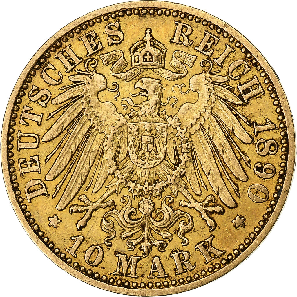 Stati tedeschi, PRUSSIA, Wilhelm II, 10 Mark, 1890, Berlin, Oro, BB, KM:520