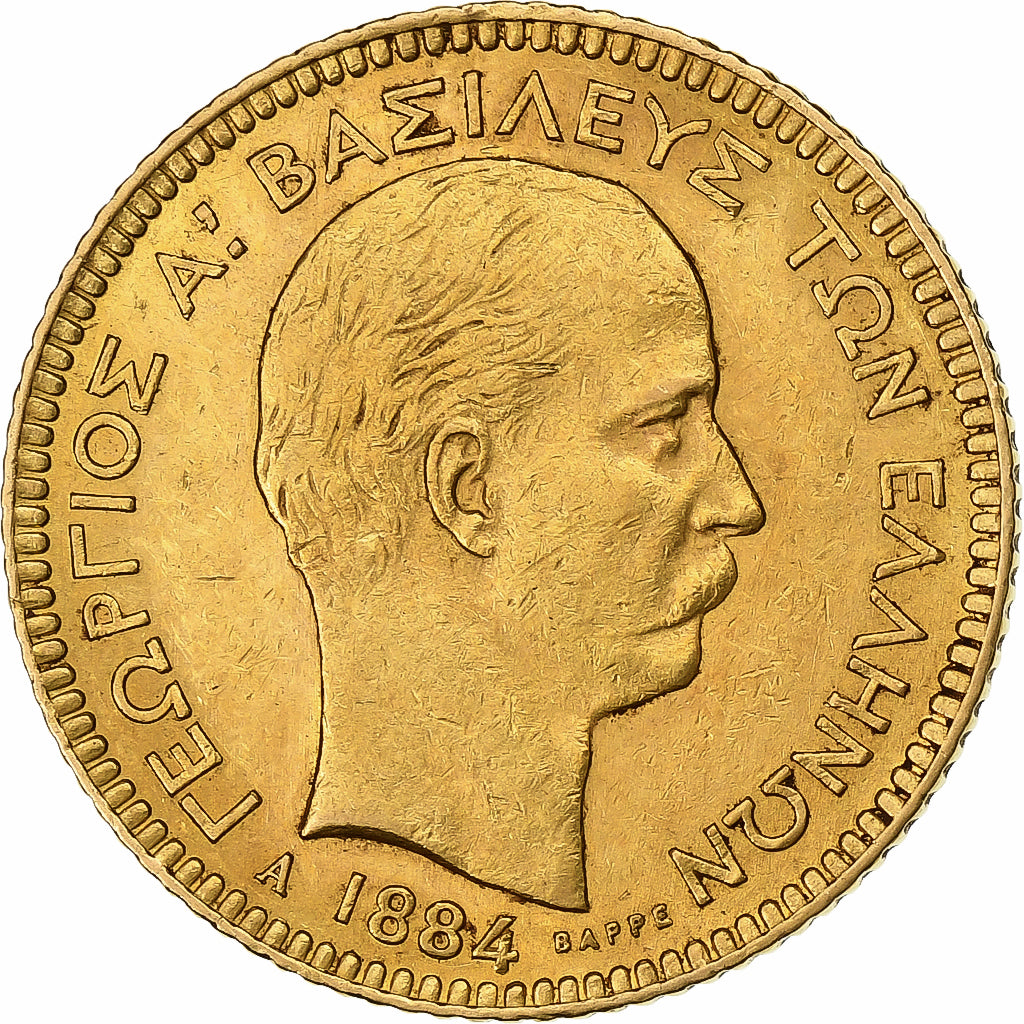 Greece, George I, 20 Drachmai, 1884, Paris, Gold, AU(50-53), KM:56