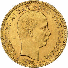 Greece, George I, 20 Drachmai, 1884, Paris, Gold, AU(50-53), KM:56