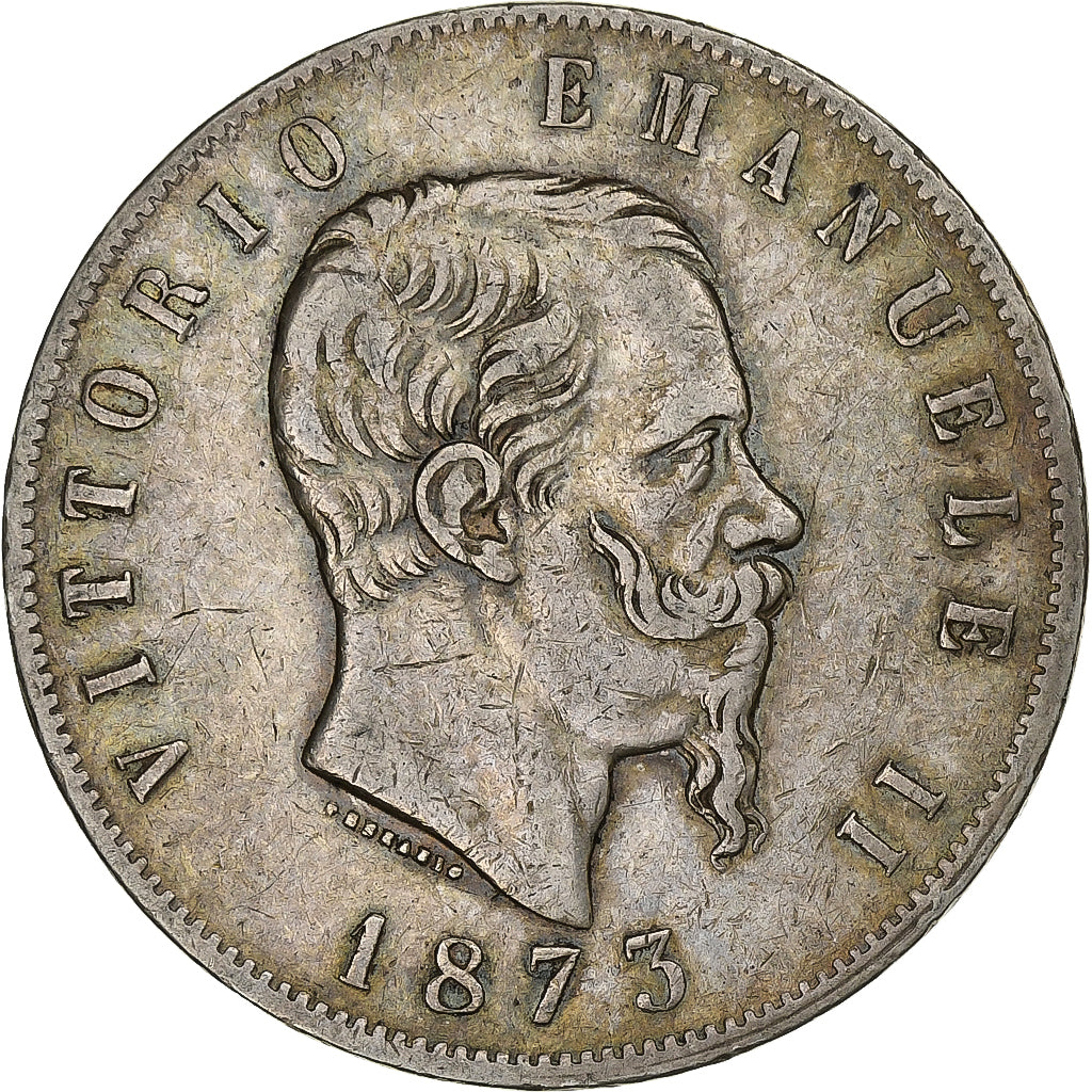 Itália, Vittorio Emanuele II, 5 Lire, 1873, Milan, Prata, EF(40-45), KM:8.3