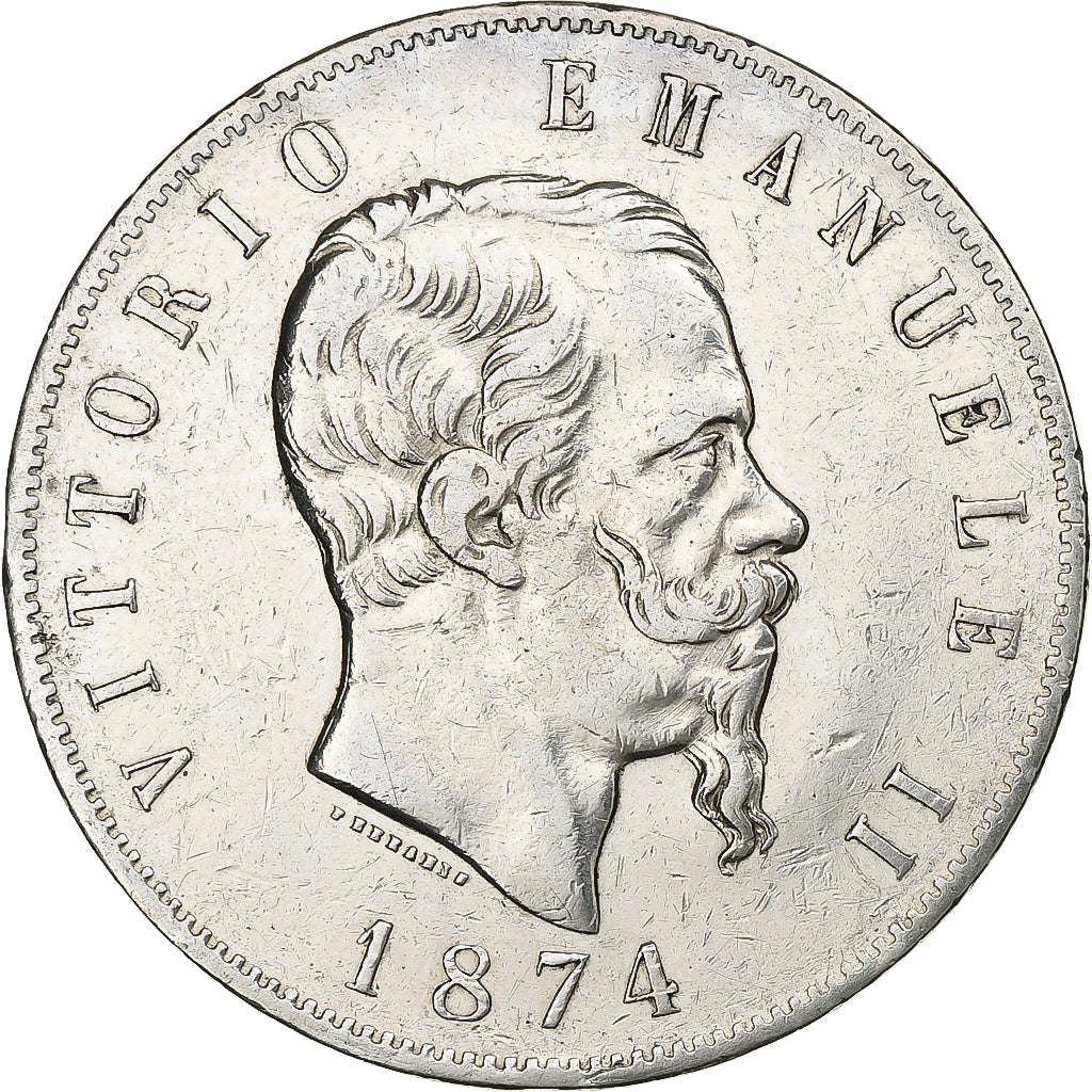 Italy, Vittorio Emanuele II, 5 Lire, 1874, Milan, Silver, EF(40-45), KM:8.3