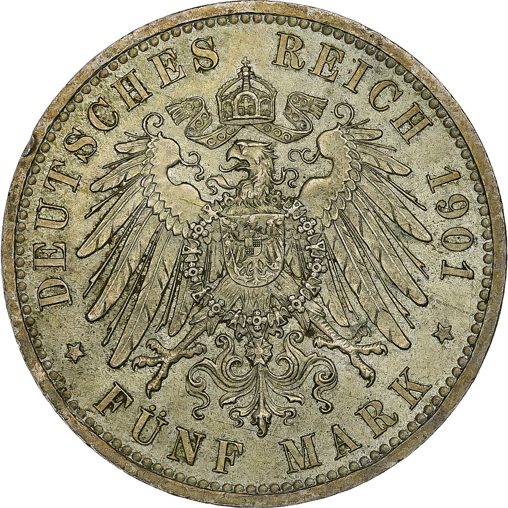 Coin, German States, PRUSSIA, Wilhelm II, 5 Mark, 1901, Berlin, EF(40-45)