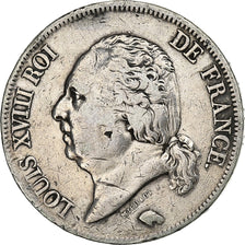 Francja, 5 Francs, Louis XVIII, 1823, Lyon, Srebro, VF(30-35), Gadoury:614