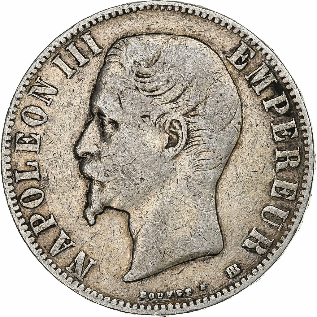 France, Napoleon III, 5 Francs, Napoléon III, 1855, Strasbourg, Silver