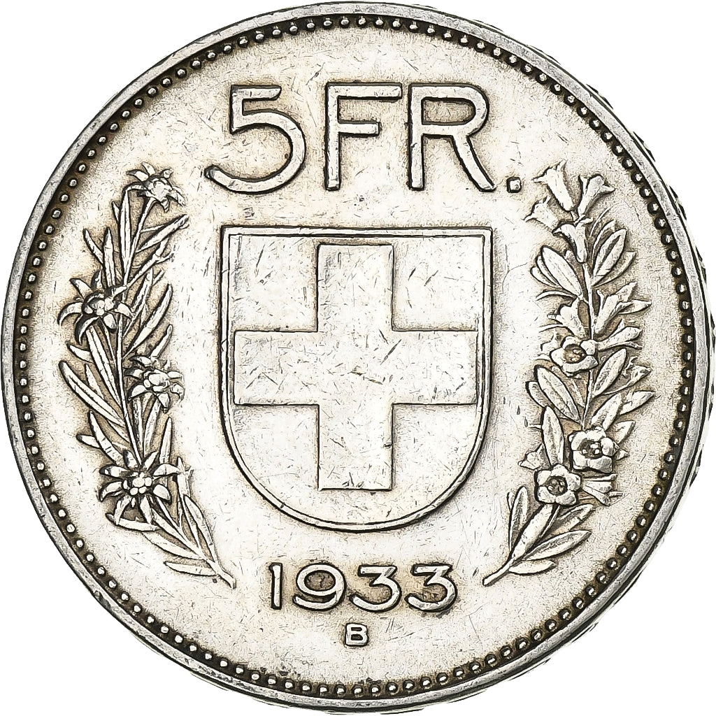 Switzerland, 5 Francs, 1933, Bern, Silver, VF(30-35), KM:40