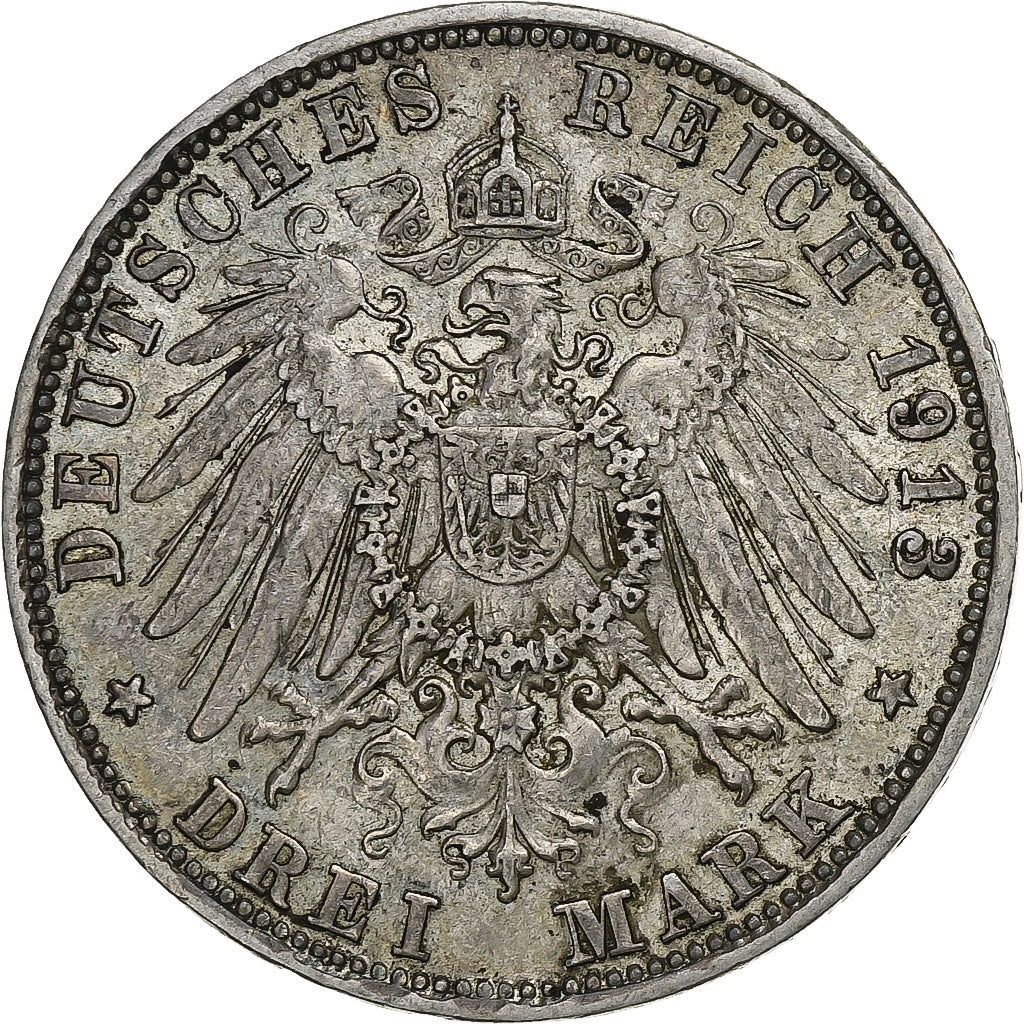 Etats allemands, BAVARIA, Otto, 3 Mark, 1913, Munich, Argent, TTB, KM:996