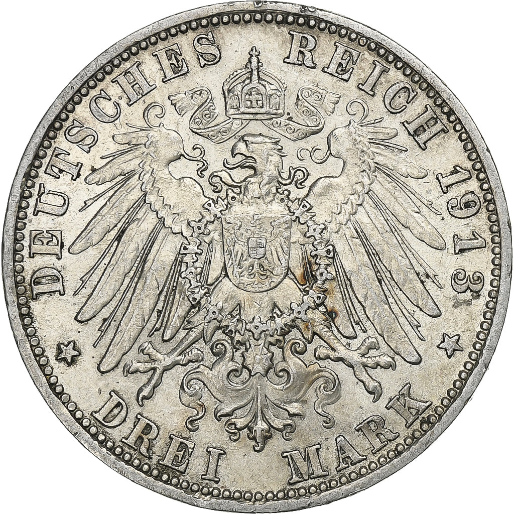 Estados Alemães, BAVARIA, Otto, 3 Mark, 1913, Munich, Prata, AU(50-53), KM:996
